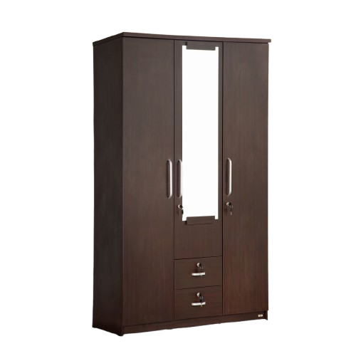 PIYESTRA Engineered Wood Three Door Dresser Wardrobe In Melamine Finish