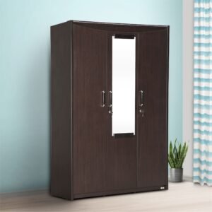 PIYESTRA Engineered Wood Viana Three Door Dresser Wardrobe In Melamine Finish